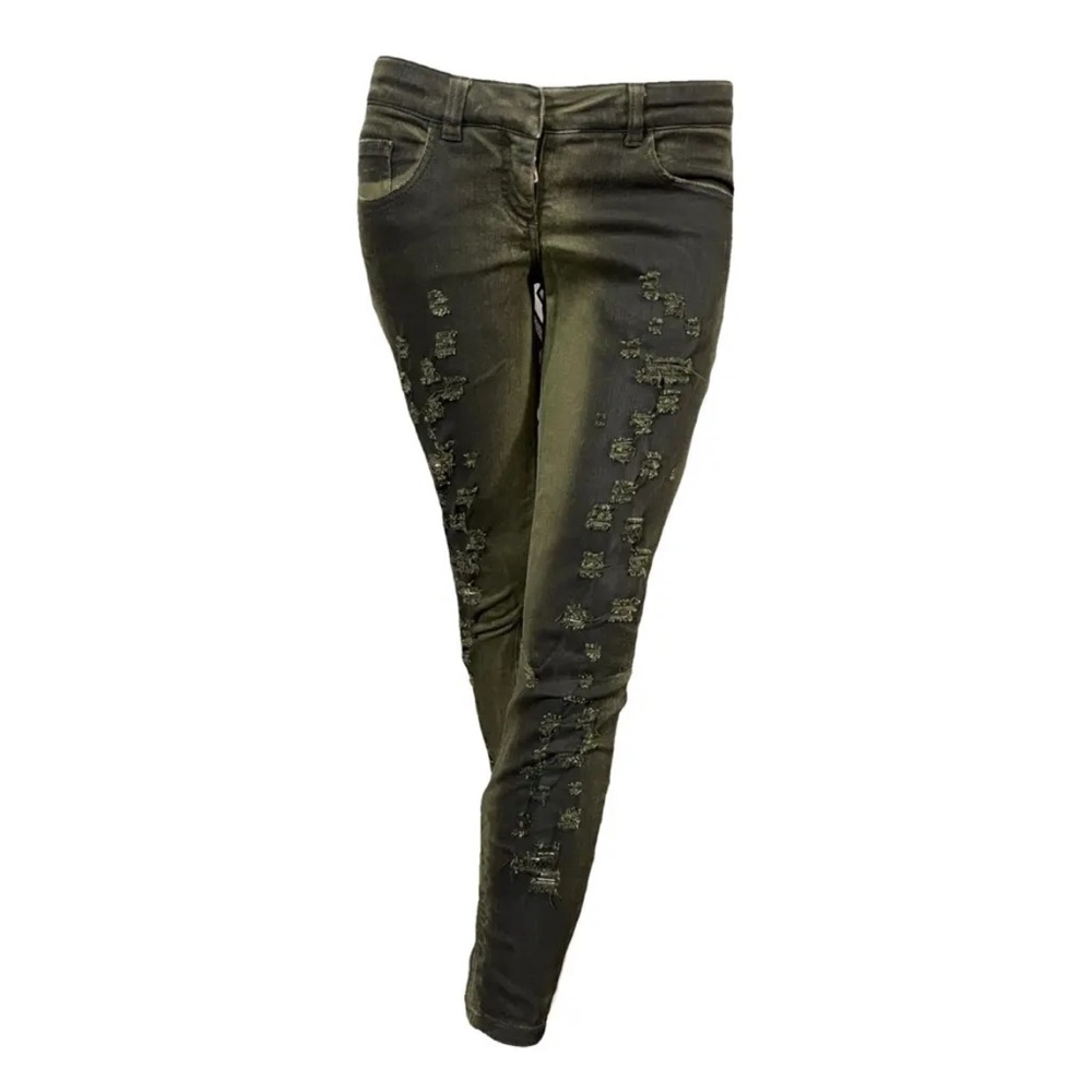 BALMAIN Olive black Distressed Women's Jeans silver ankle zipper 42 - 8/10